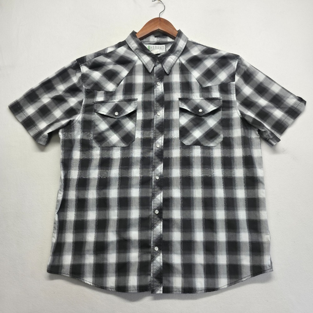 Vintage Haband Men's Plaid Short Sleeve Pearl Snap Western Shirt Size Large